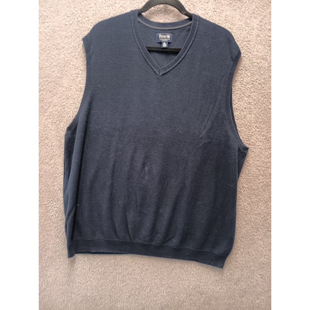 Bass‎ Sweater Vest Mens XL Navy Cotton V Neck Knit Preppy Classic